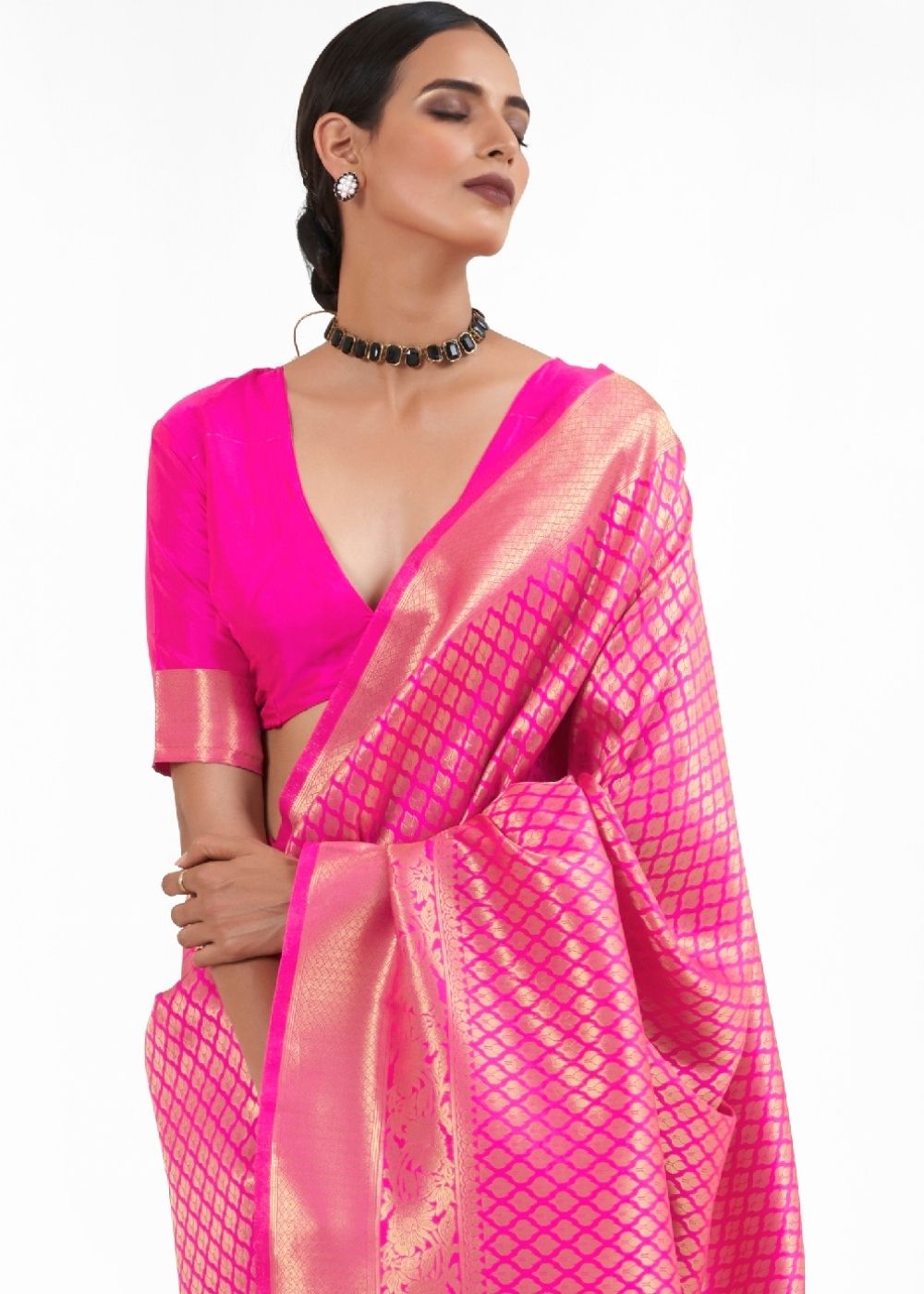 Hot Pink Kanjivaram Soft Woven Silk Saree