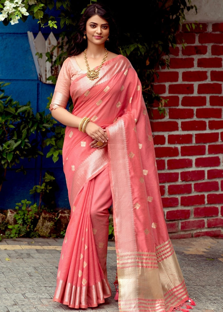 Brink Pink Zari Woven Assam Silk Saree