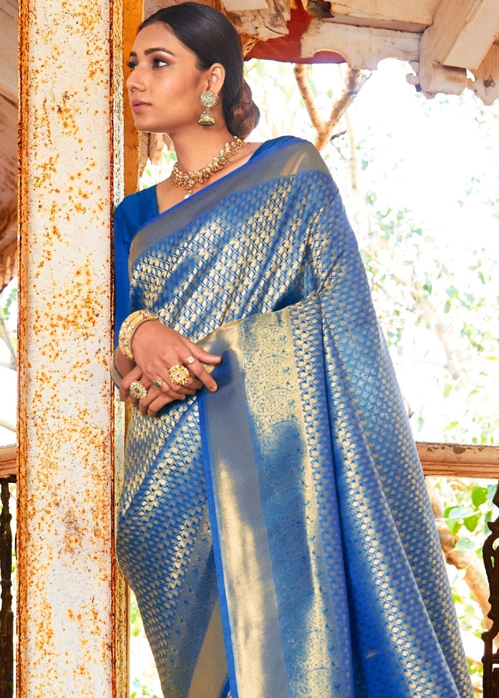 Sapphire Blue Zari Woven Kanjivaram Silk Saree