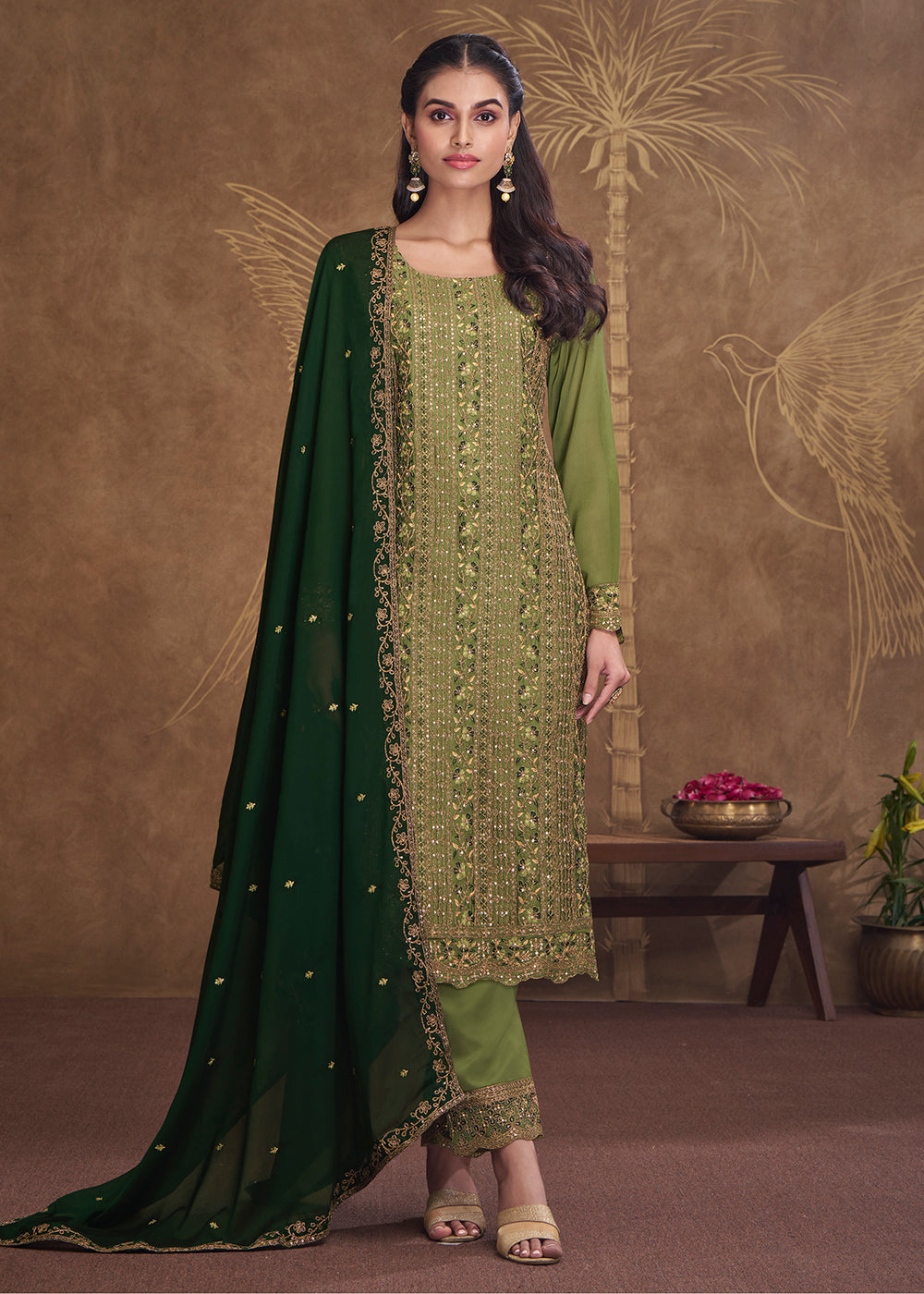 Light Green Silk Embroidered Salwar Suit