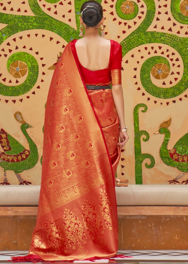 Crimson Red Zari Woven Kanjivaram Silk Saree