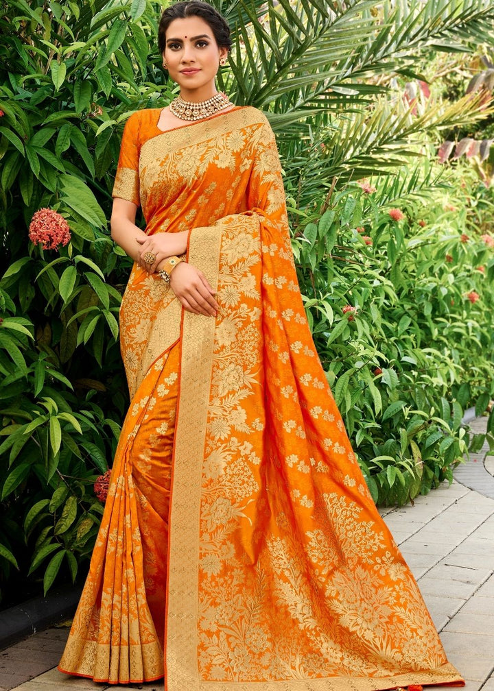 Tangerine Orange Zari Woven Banarasi Silk Saree