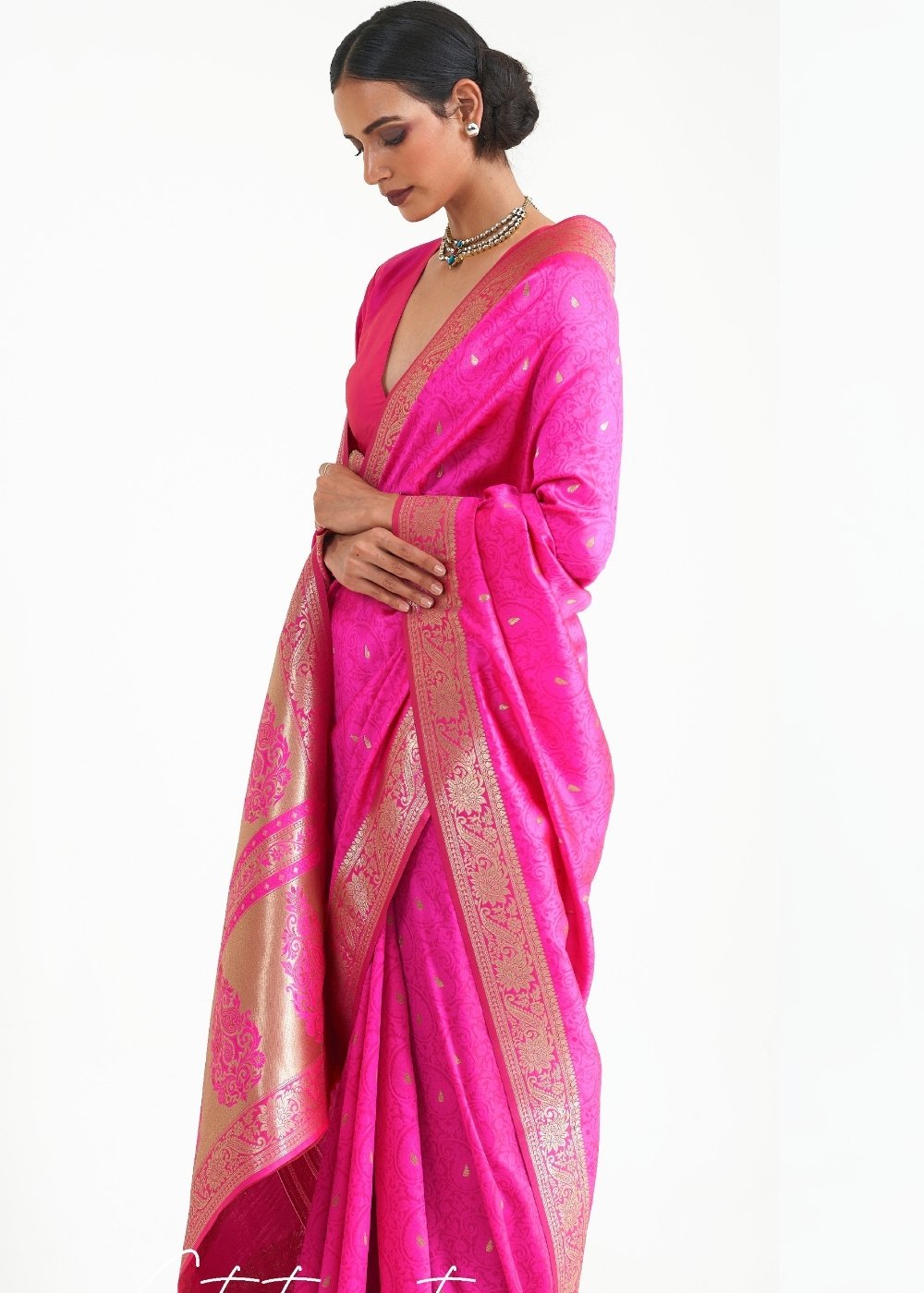 Hot Pink Woven Kanjivaram Silk Saree