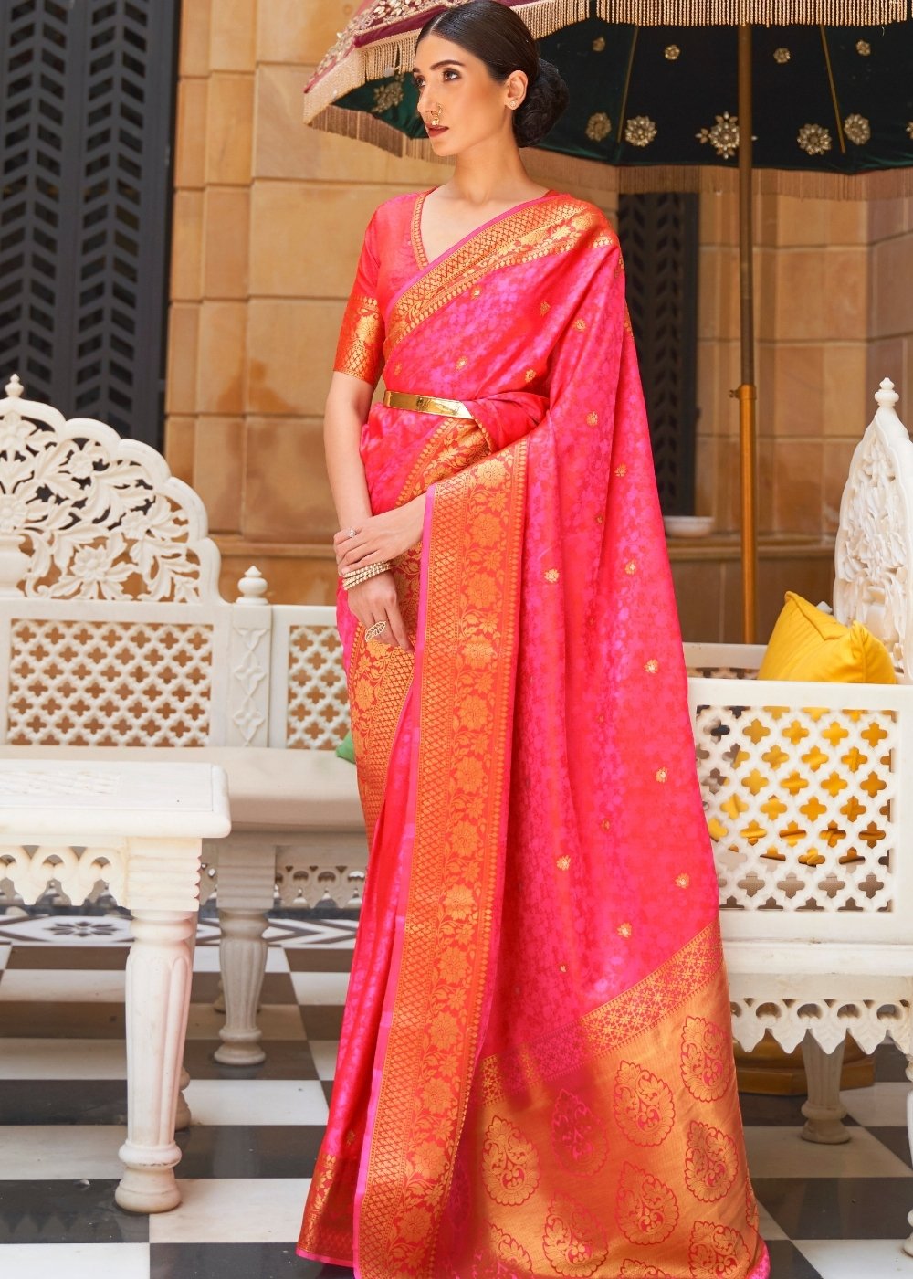 Hot Pink Woven Kanjivaram Silk Saree : Top Pick