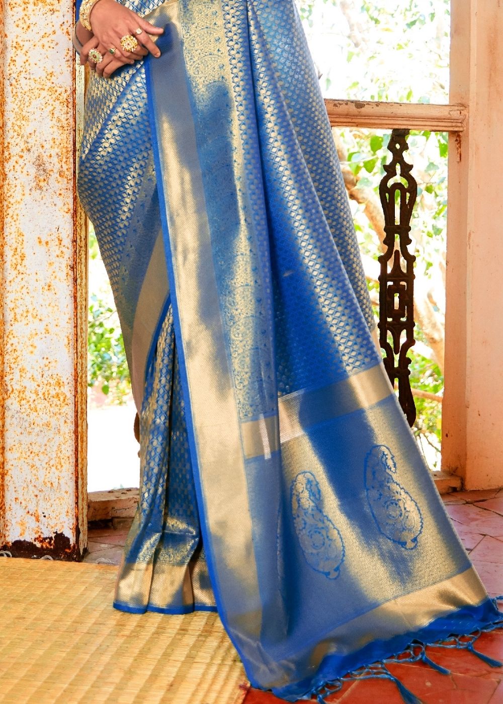Sapphire Blue Zari Woven Kanjivaram Silk Saree