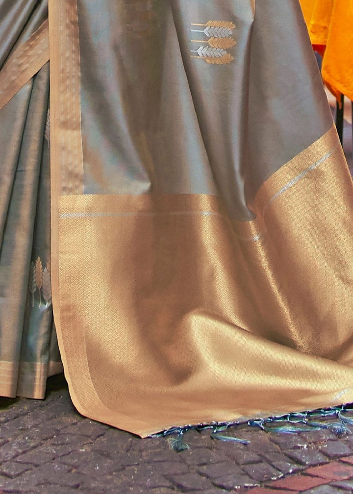 Opulent Gray Designer Wear Woven Banarasi Silk Saree