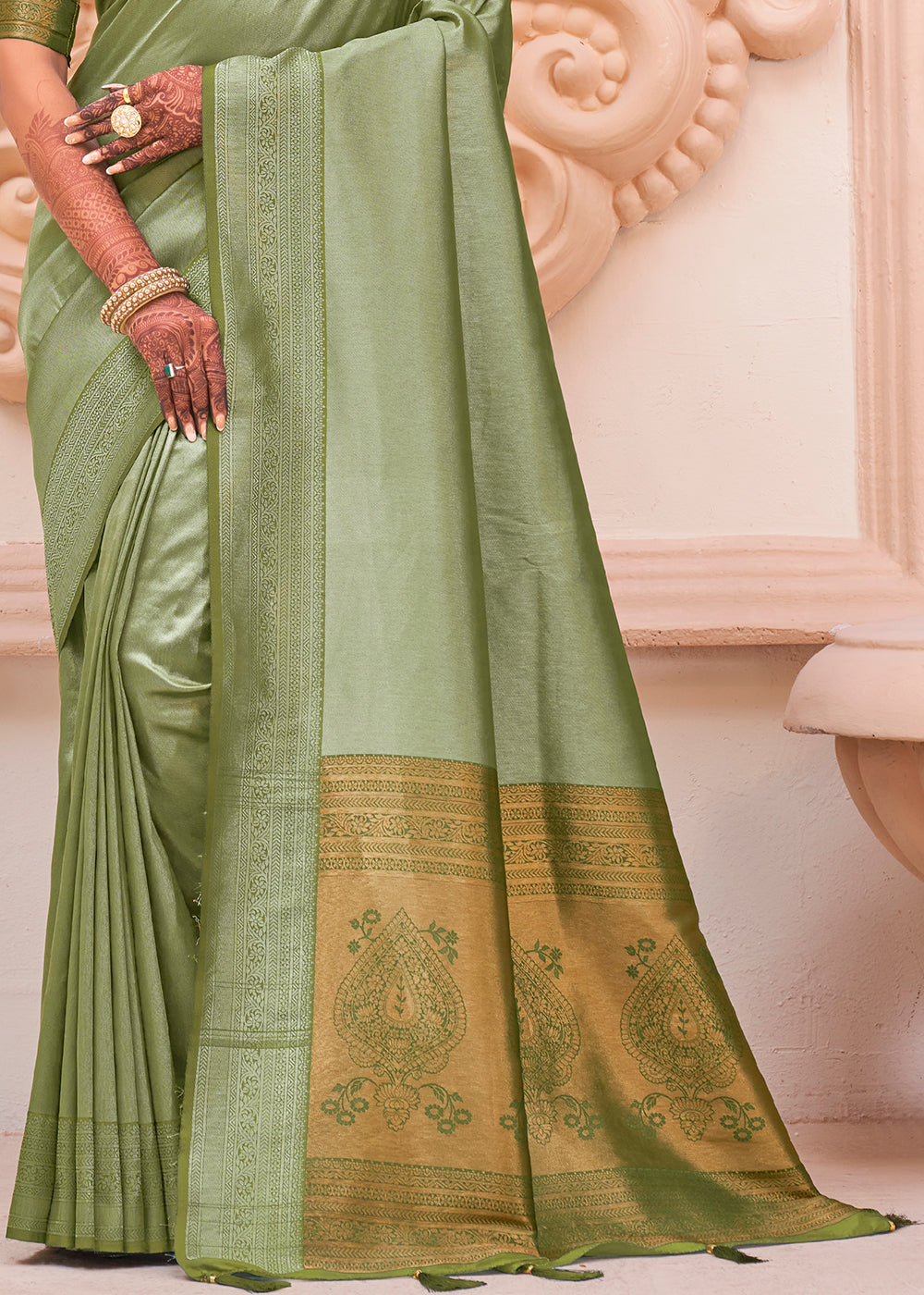 Pear Green Woven Designer Silk Saree