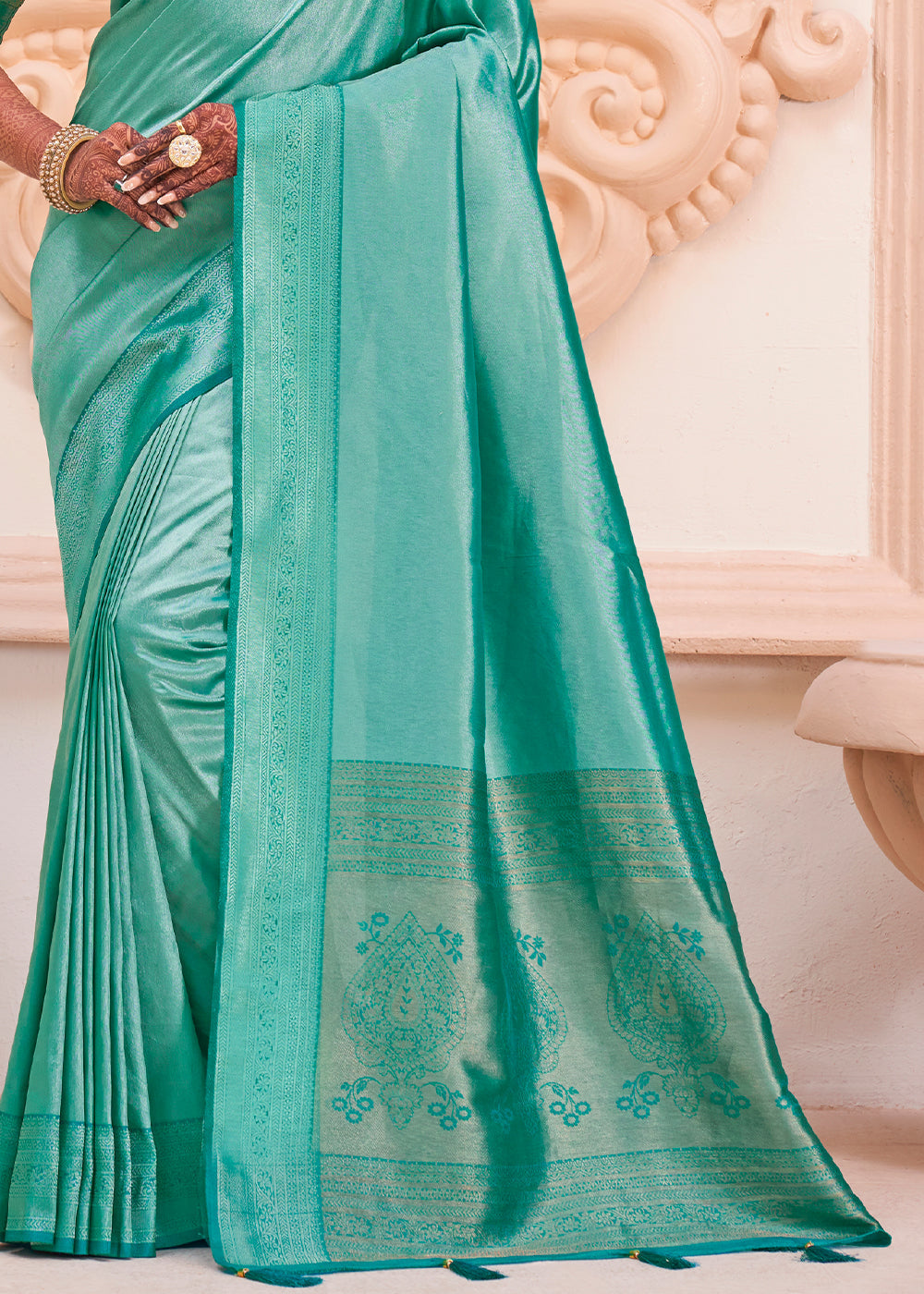 Blue Green Woven Designer Silk Saree