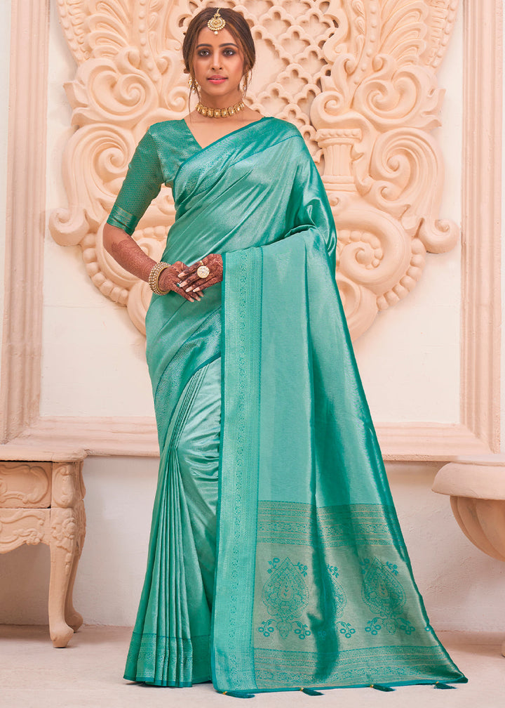 Blue Green Woven Designer Silk Saree
