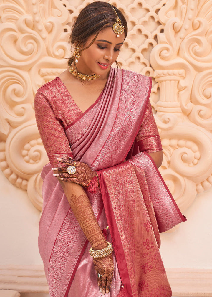 Pink & Red Woven Designer Silk Saree