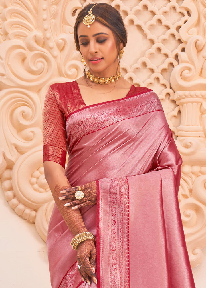 Pink & Red Woven Designer Silk Saree