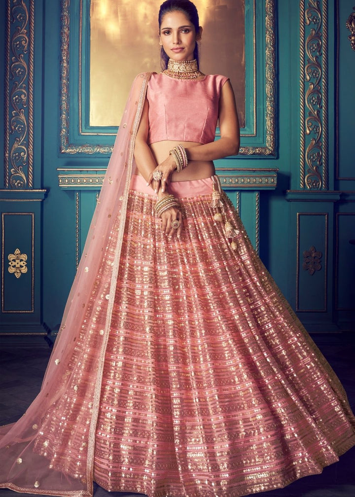 Rose Pink Designer Soft Net Lehenga Choli with Sequin and Thread work