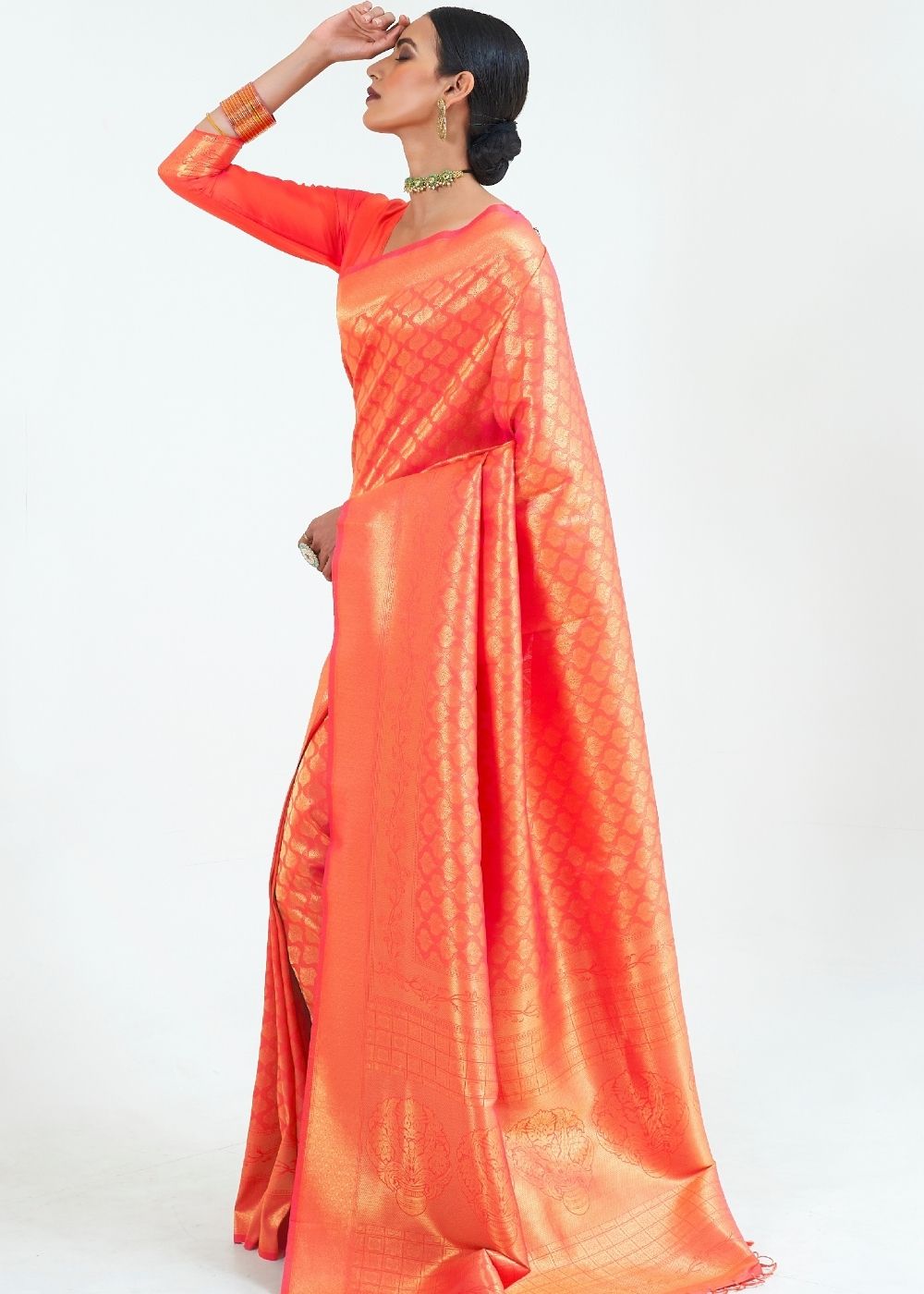 Coral Orange Woven Kanjivaram Silk Saree : Limited Edition
