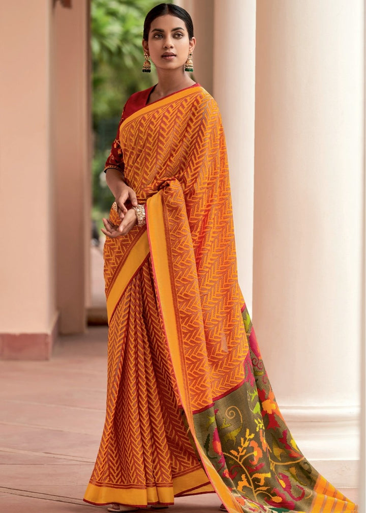 Merigold Orange Soft Silk Saree with Embroidered Blouse