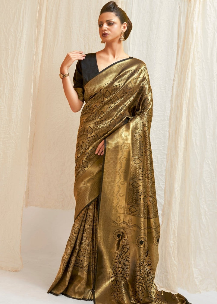 Soot Black & Golden Blend Kanjivaram Silk Saree
