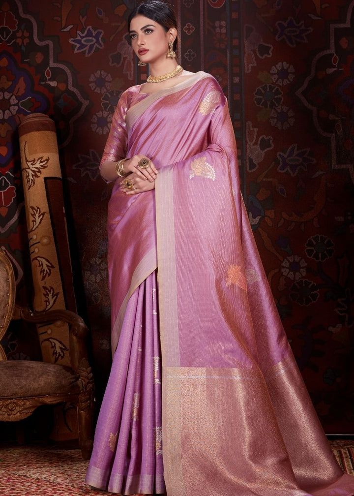 Lilac Violet Zari Woven Banarasi Silk Saree