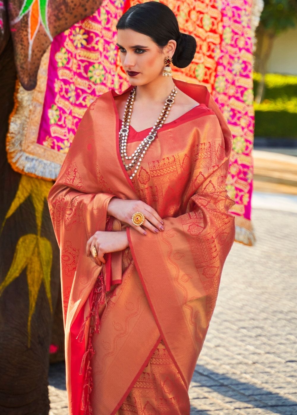 Cherry Red Handloom Weave Kanjivaram Silk Saree