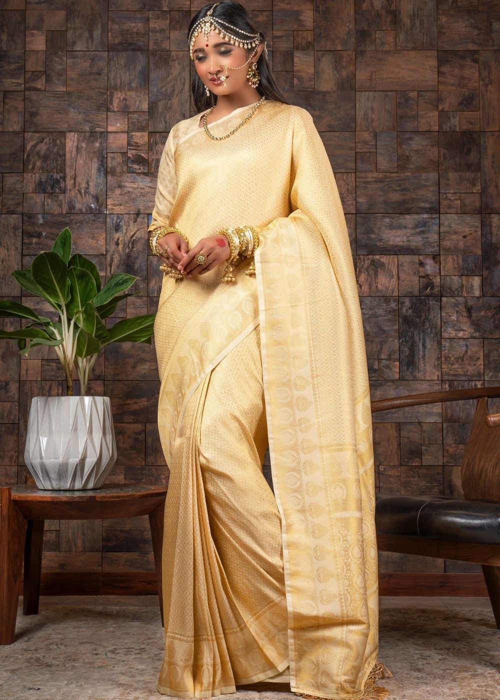 Golden Woven Kanjivaram Silk Saree