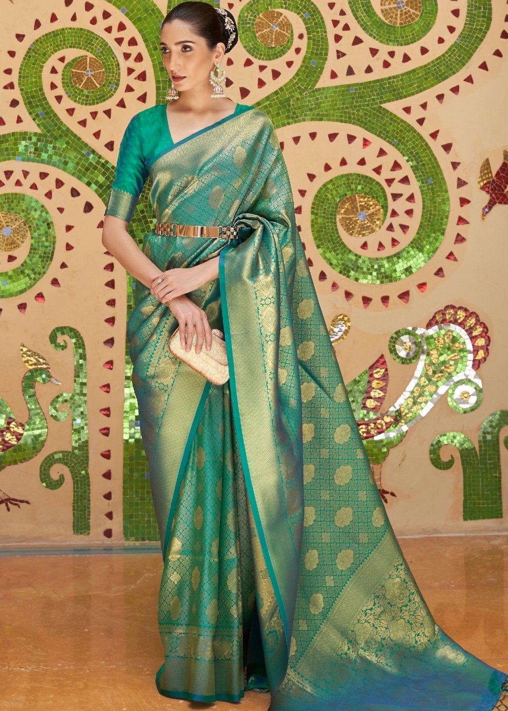 Persian Green Zari Woven Kanjivaram Silk Saree