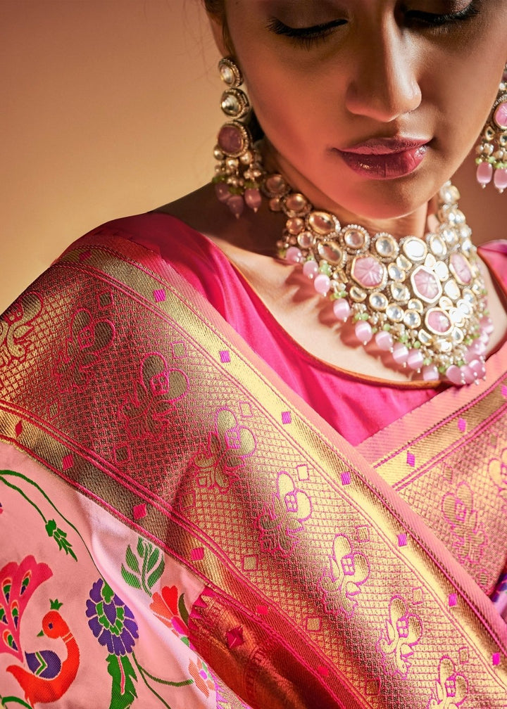 Taffy Pink Woven Banarasi Paithani Silk Saree