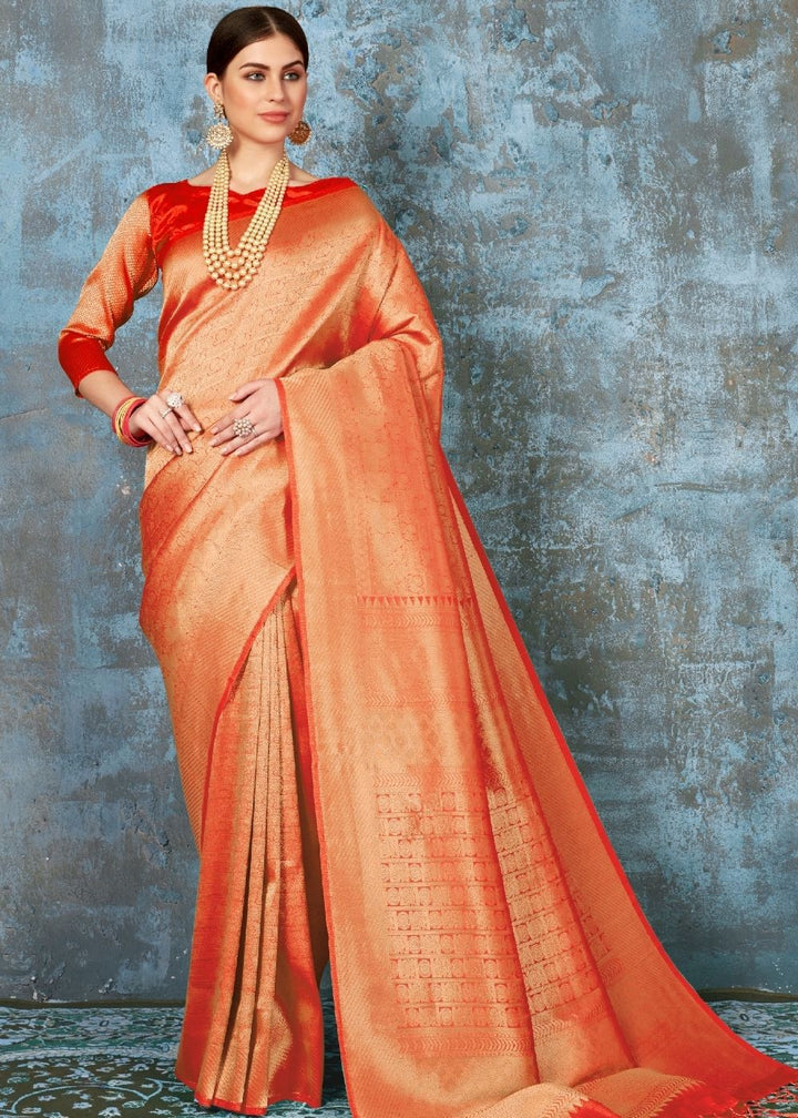 Tangerine Orange Handloom Weave Kanjivaram Silk Saree : Special Wedding Edition