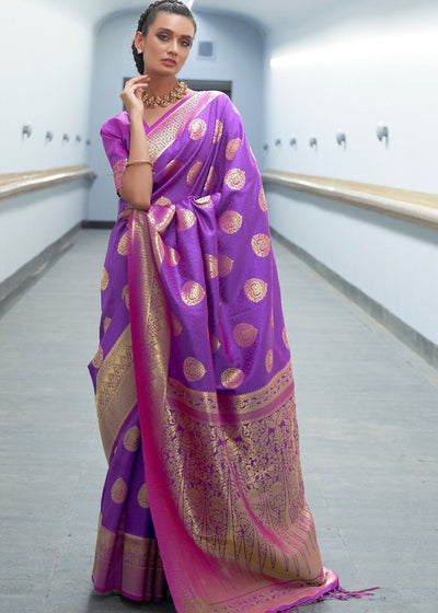Royal Purple Woven Banarasi Silk Saree with overall Butti