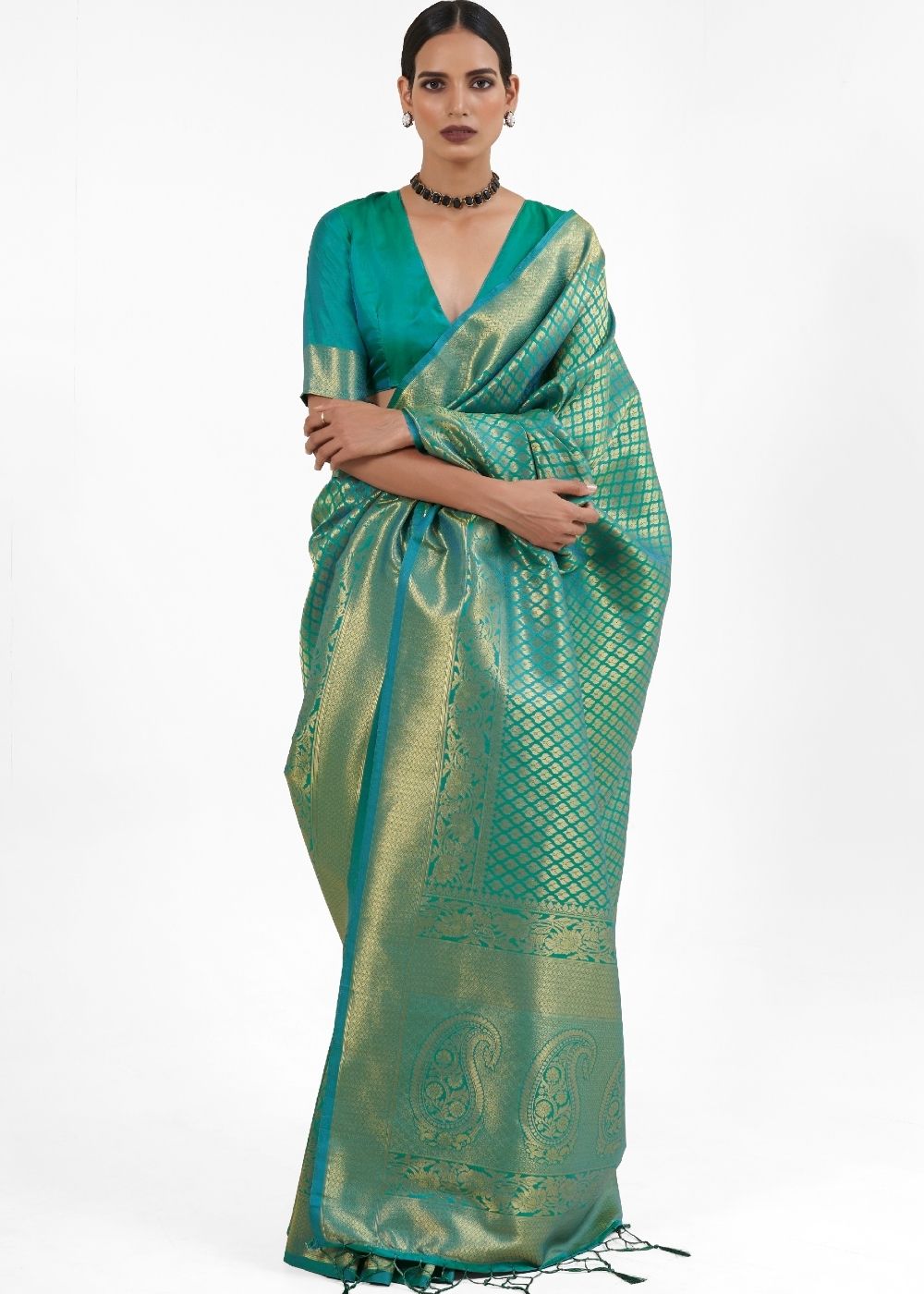 Persian Green Kanjivaram Soft Woven Silk Saree