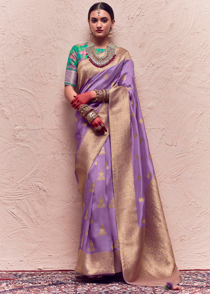 Lilac Purple Zari Woven Dola Silk Saree With Zari Woven Blouse