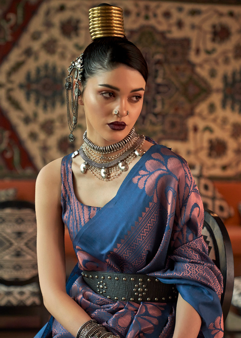 Royal Blue Copper Zari Handloom Weaving Silk Saree