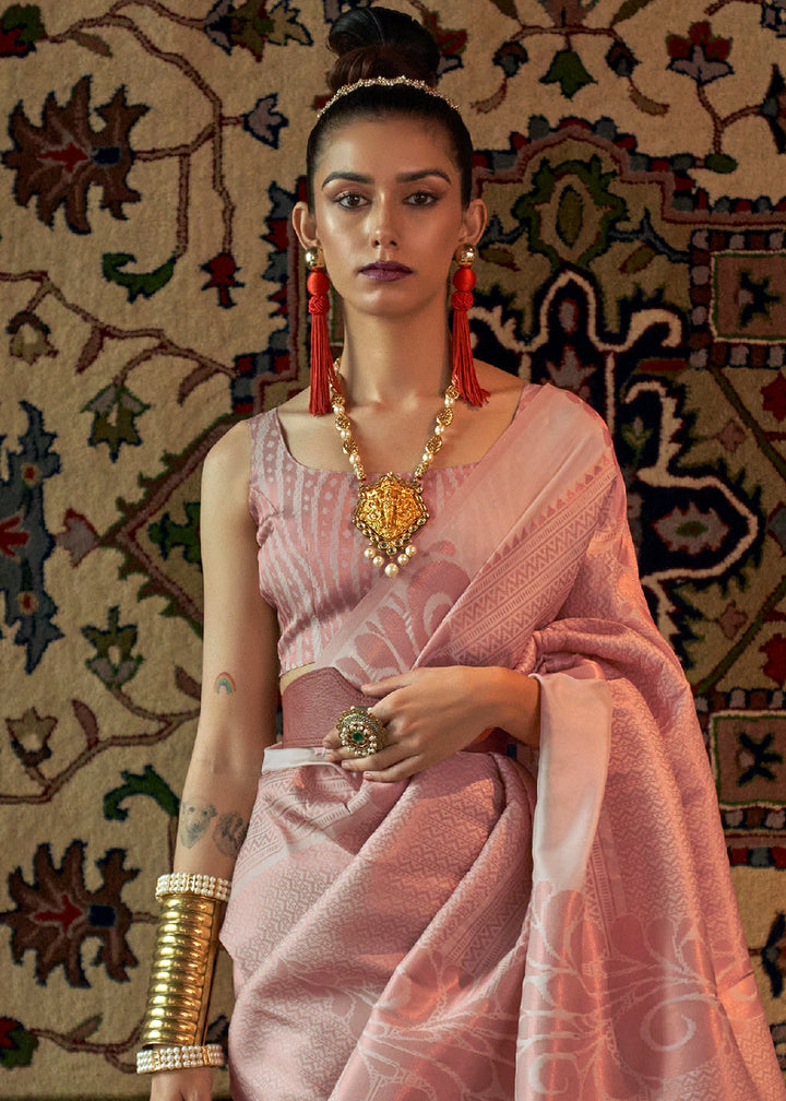 Shades Of Pink Copper Zari Handloom Weaving Silk Saree