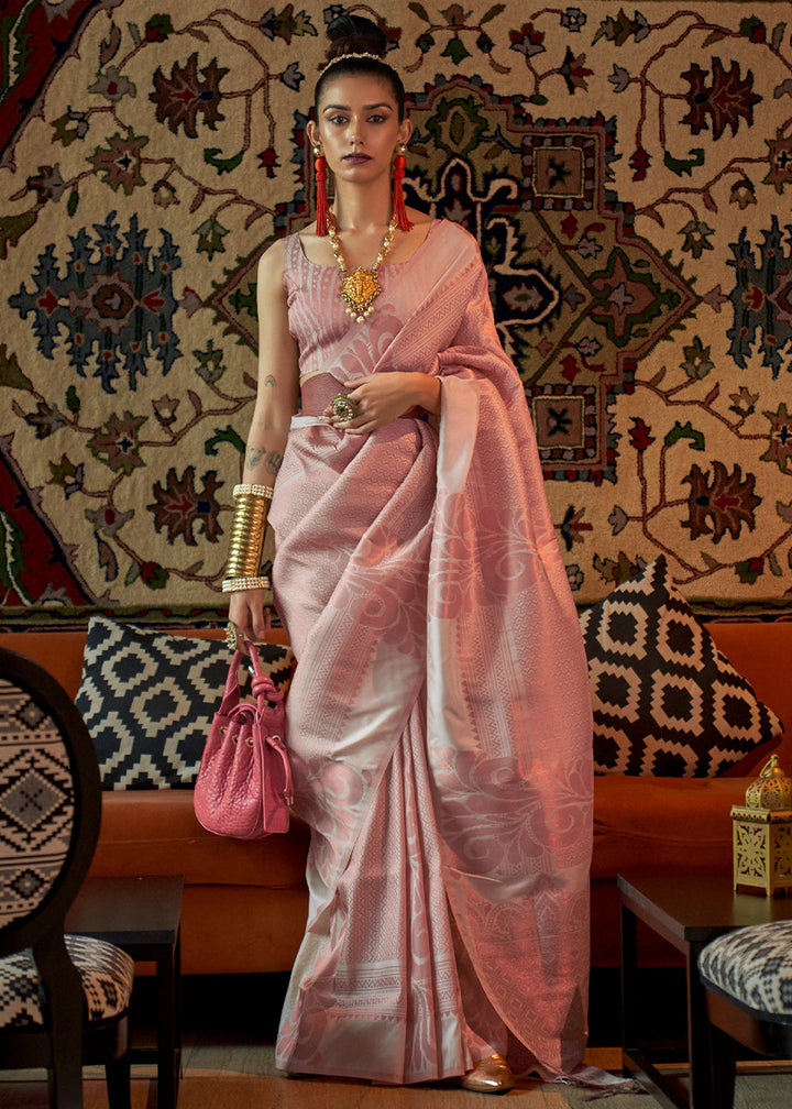 Shades Of Pink Copper Zari Handloom Weaving Silk Saree