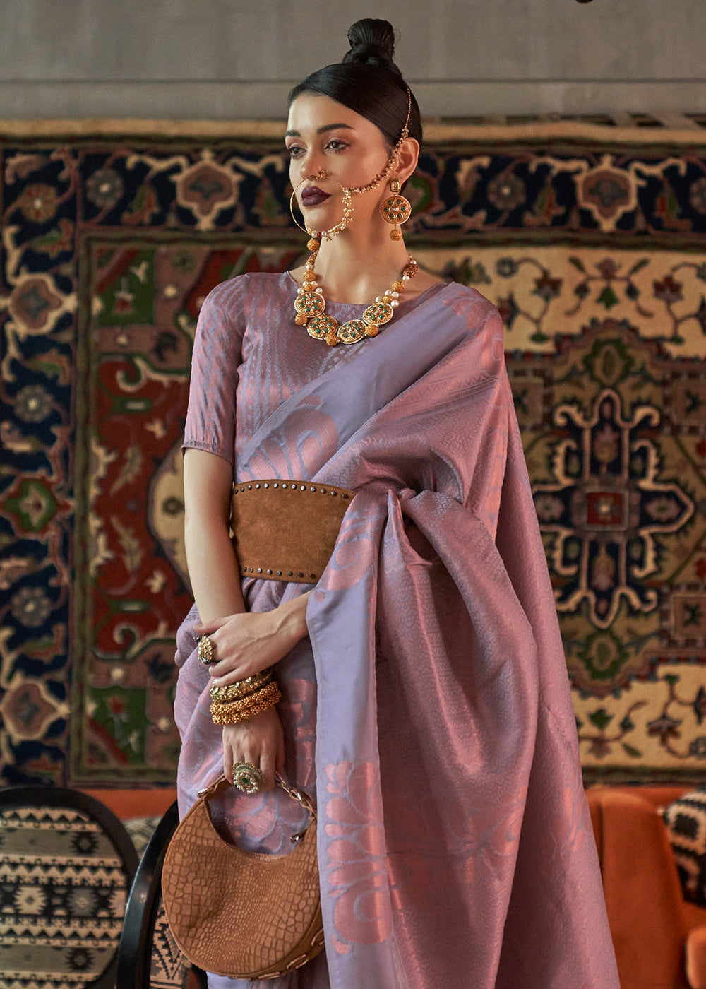 Flint Grey Copper Zari Handloom Weaving Silk Saree