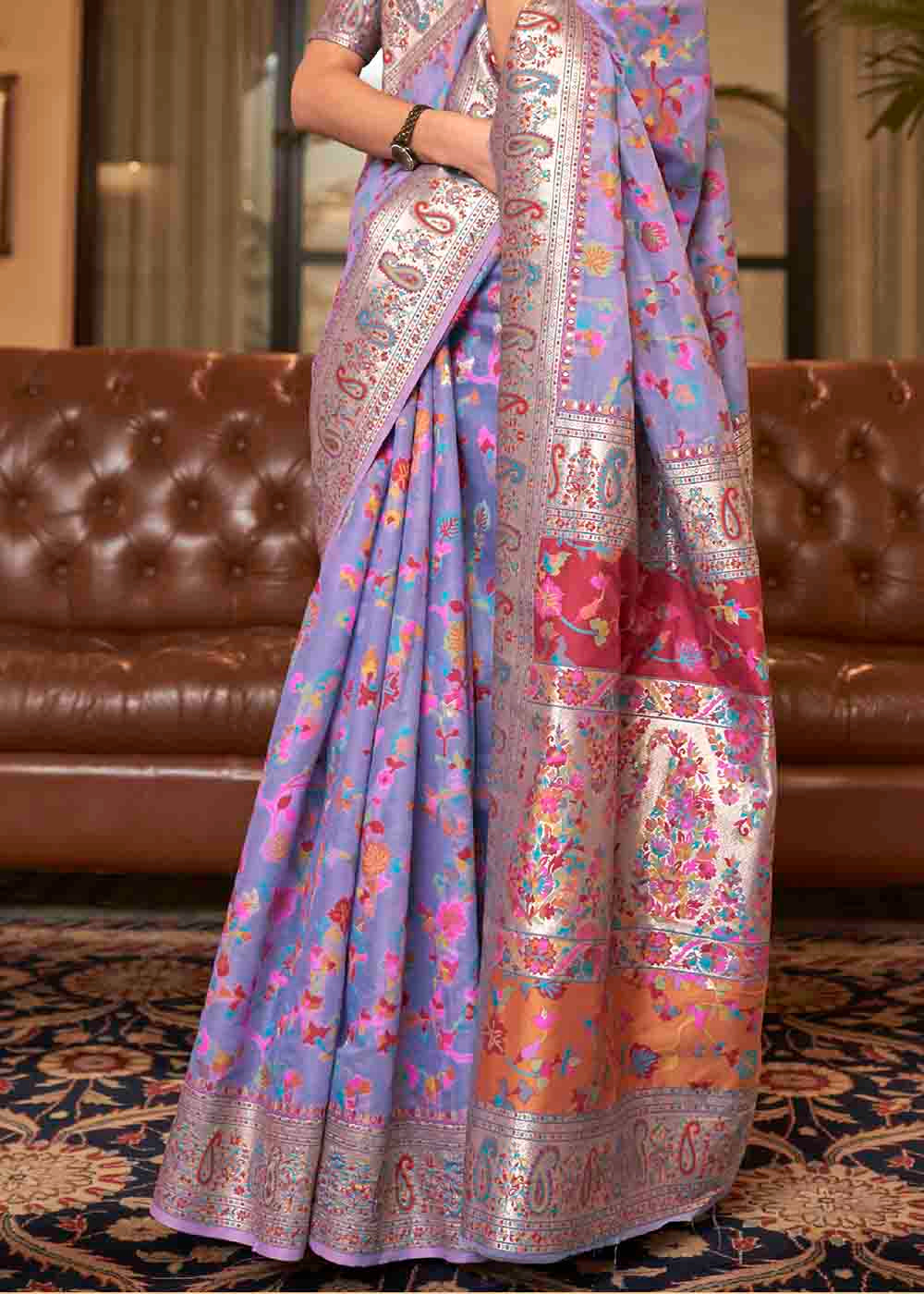 Electric Purple Banarasi Jamawar Woven Silk Saree