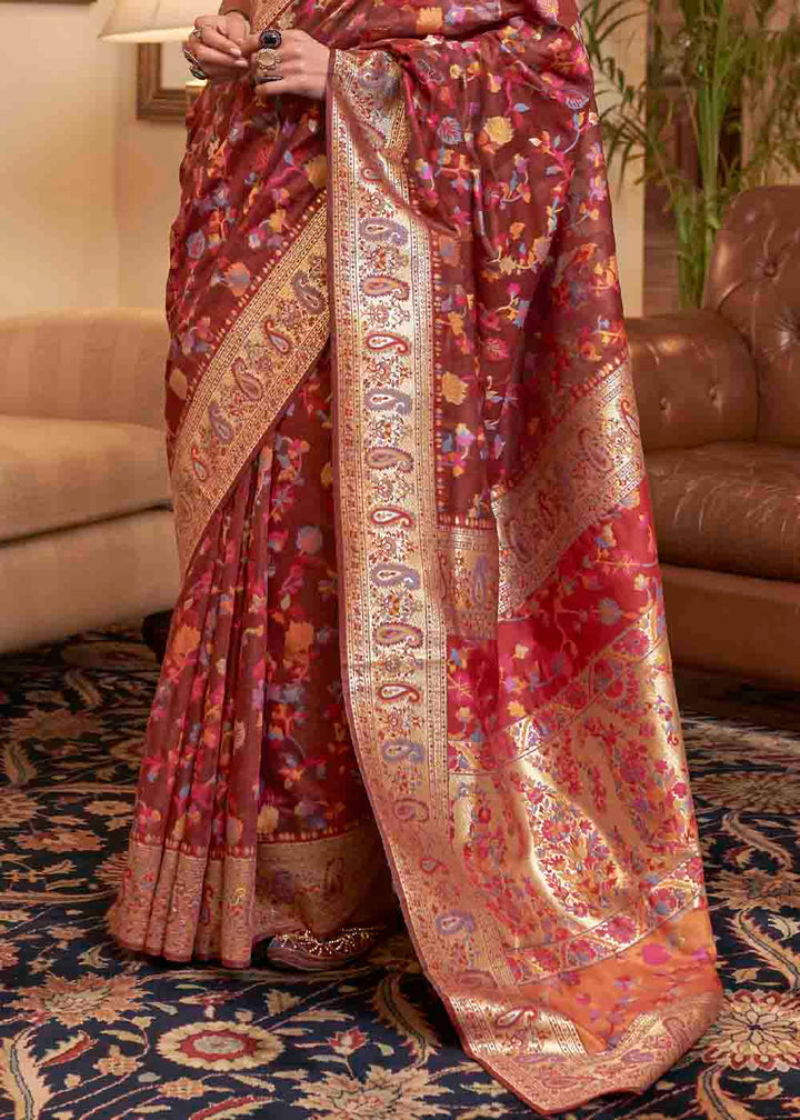 Sienna Brown Banarasi Jamawar Woven Silk Saree