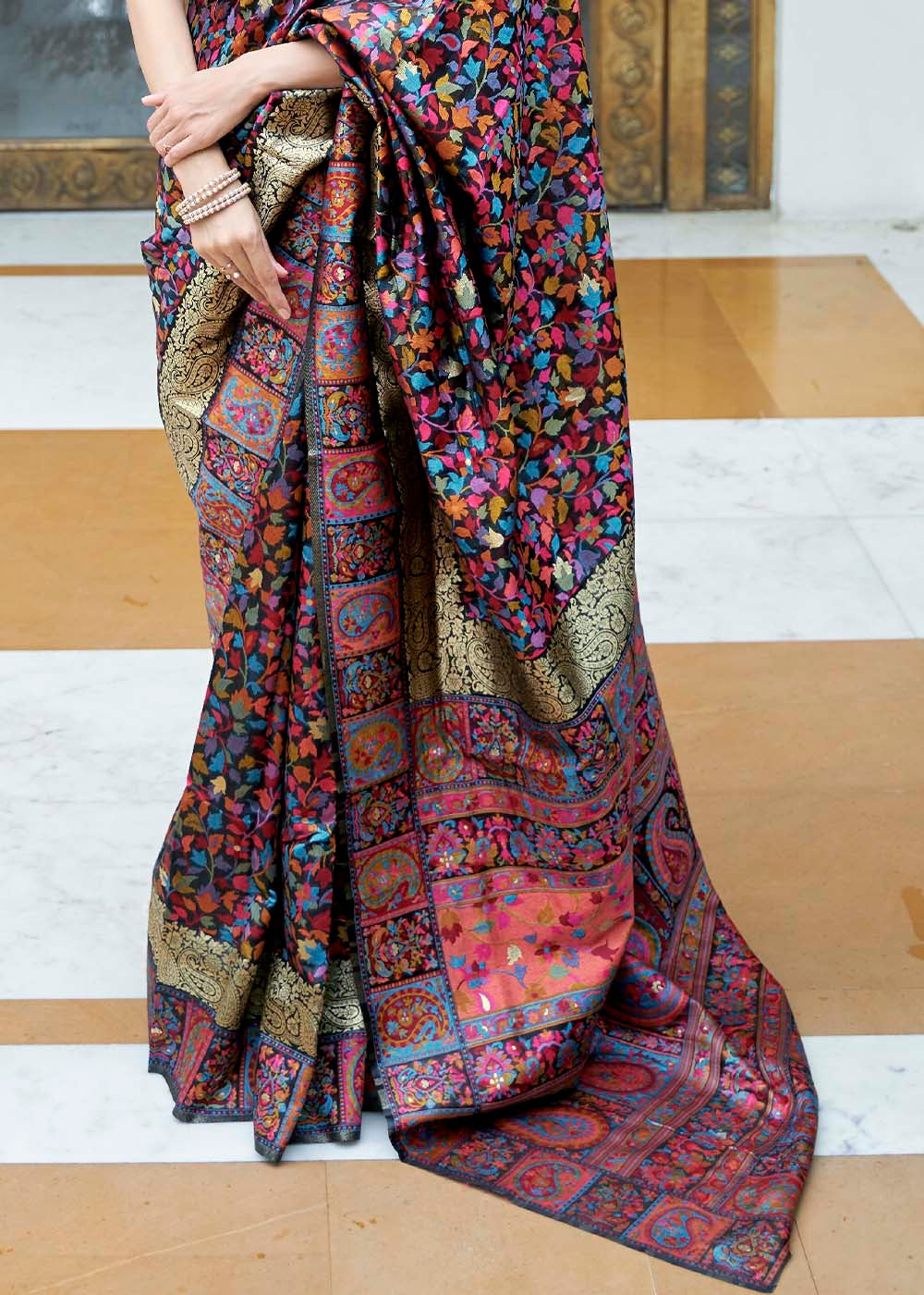Onyx Black Banarasi Jamawar Woven Silk Saree