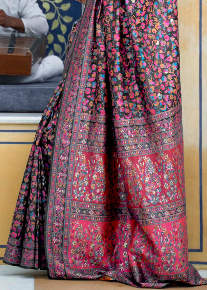 Midnight Black Banarasi Jamawar Woven Silk Saree : Top Pick