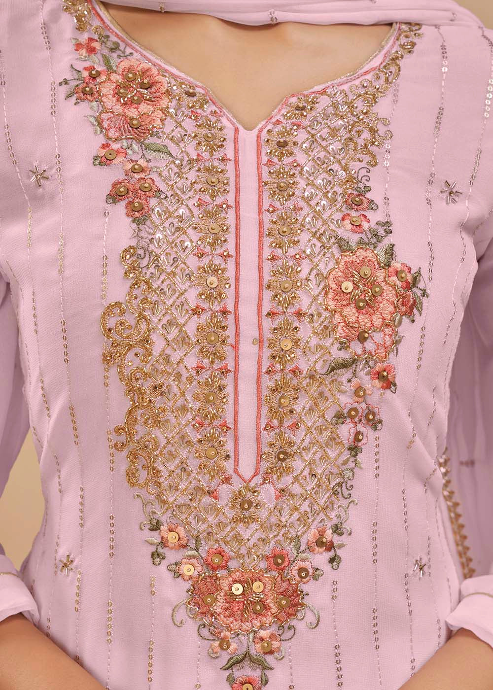 Lavender Purple Georgette Salwar Suit with Thread, Khatli & Sequence work