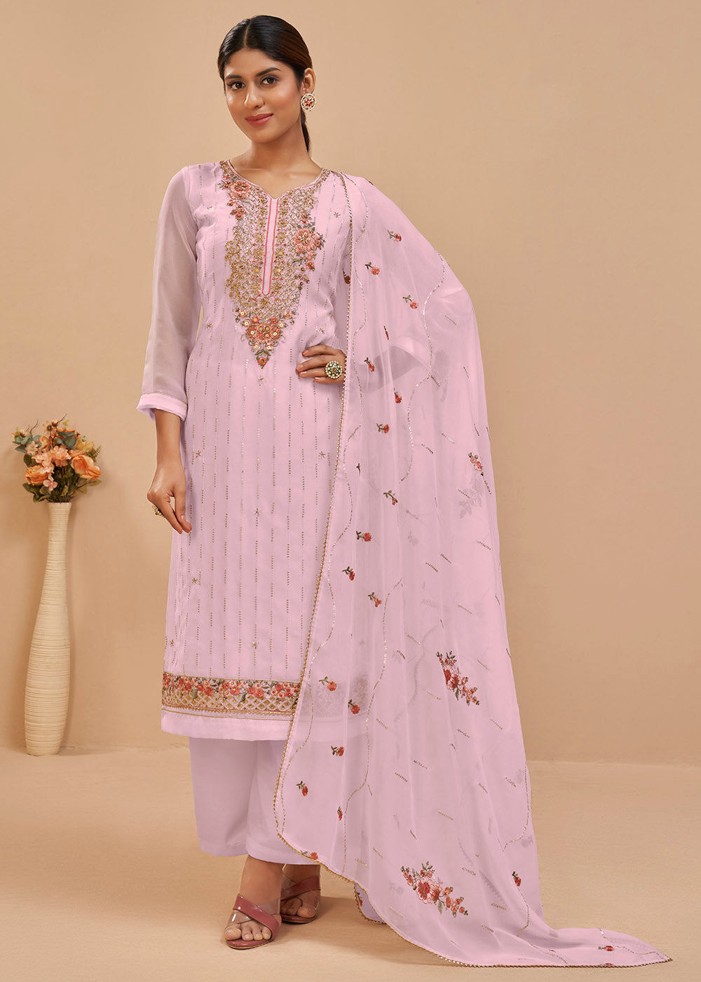 Lavender Purple Georgette Salwar Suit with Thread, Khatli & Sequence work