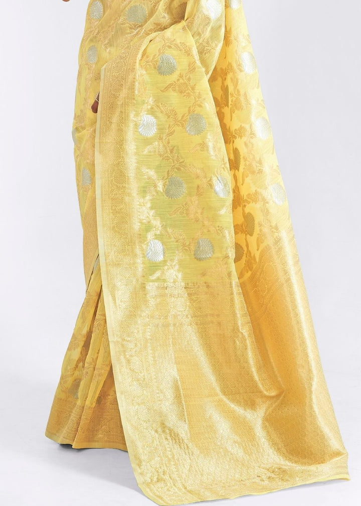 Pineapple Yellow Zari Woven Linen Silk Saree