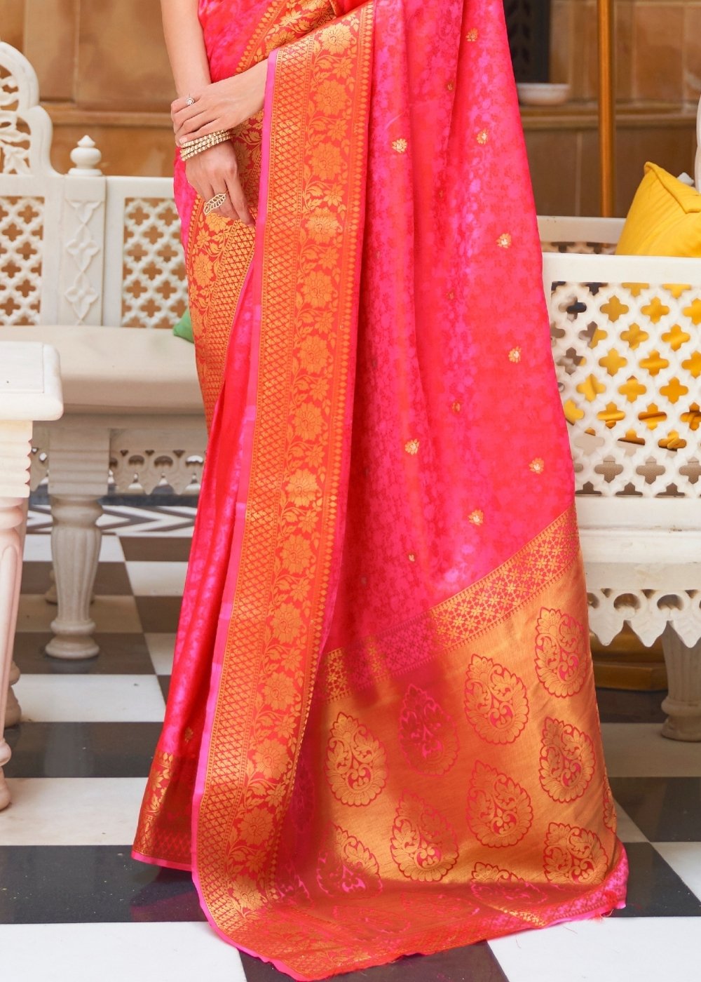 Hot Pink Woven Kanjivaram Silk Saree : Top Pick