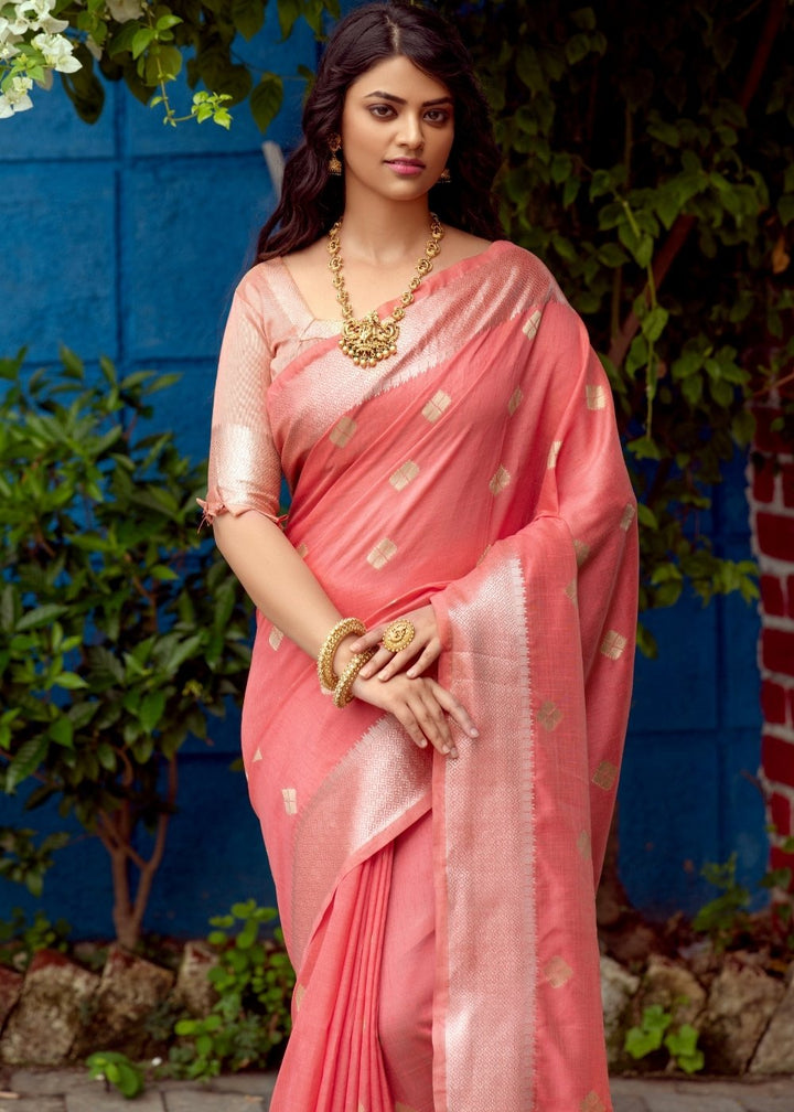 Brink Pink Zari Woven Assam Silk Saree