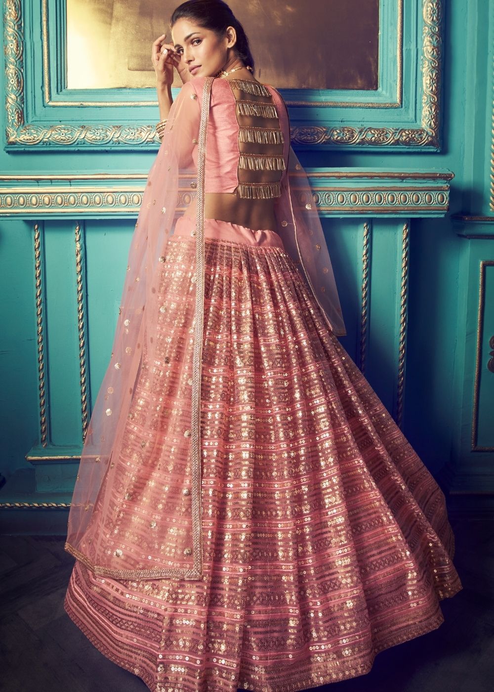 Rose Pink Designer Soft Net Lehenga Choli with Sequin and Thread work