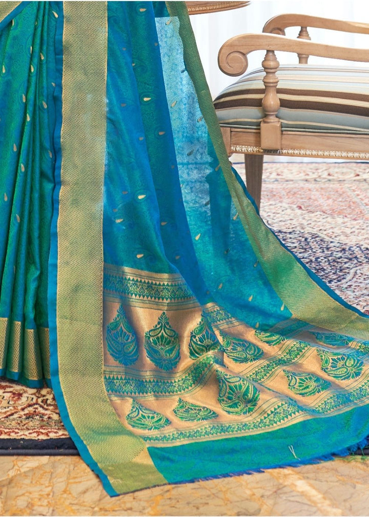 Cerulean Blue Ultra Soft Kanjivaram Silk Saree with Zari  Border and Pallu
