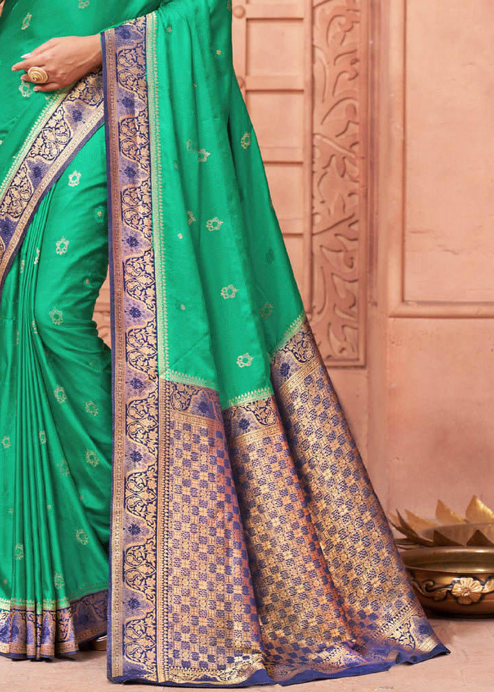 Jade Green Satin Silk Saree with Overall Butti work