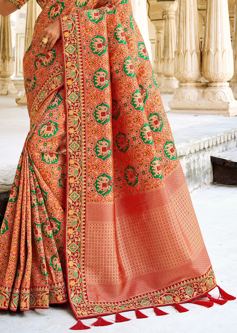Light Orange Woven Dola Silk Saree with Embroidered Blouse