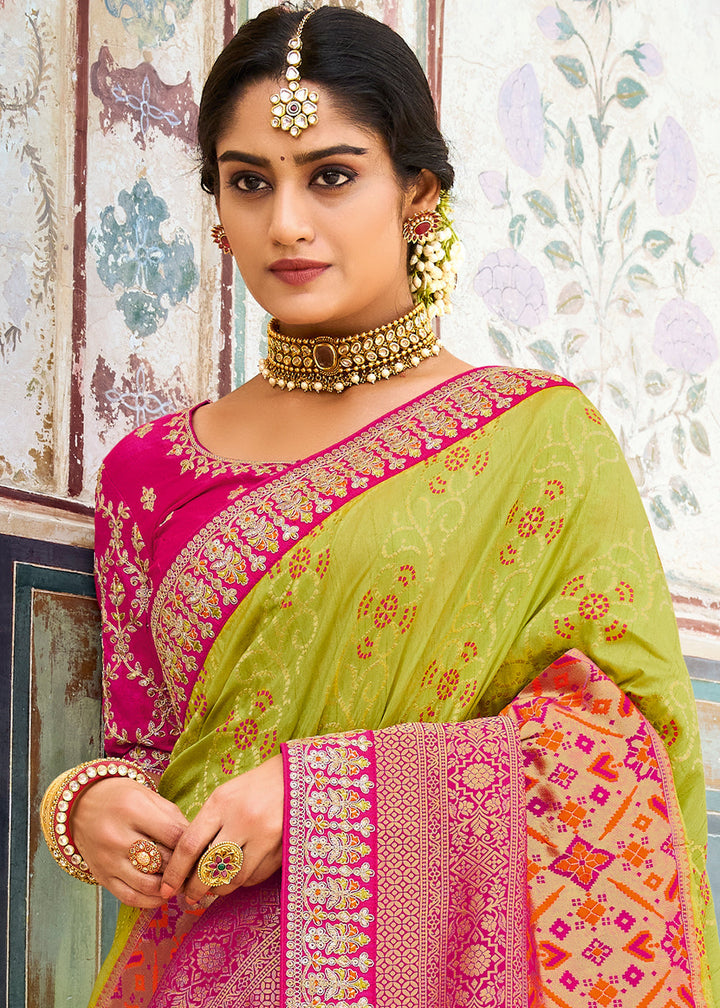 Kelly Green Woven Dola Silk Saree with Embroidered Blouse