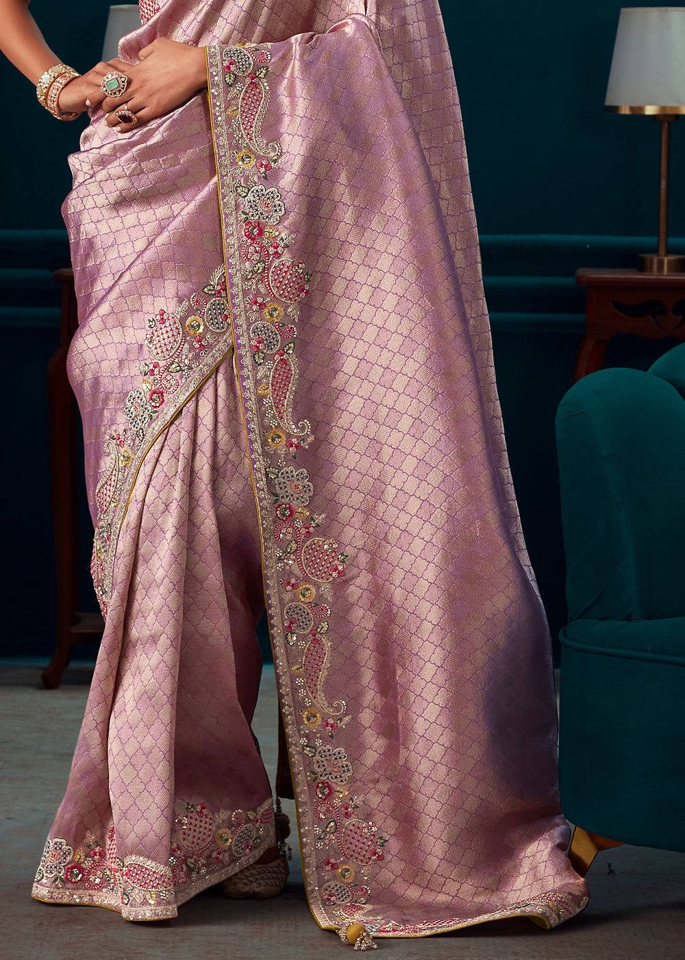 Princess Purple Woven Kanjivaram Silk Saree with Sequin,Stone,Khatli & Pearl work