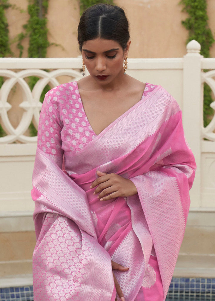 Ultra Pink Woven Linen Silk Saree