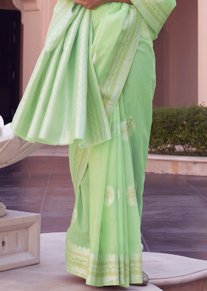 Chinoise Green Woven Linen Silk Saree