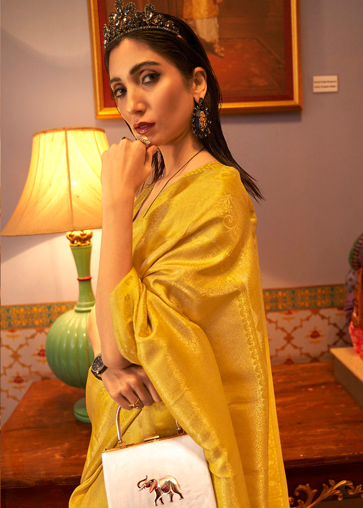 Aureolin Yellow  Designer Satin Silk Saree